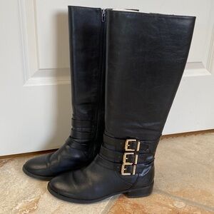 INC. Black leather Tall boots Womens equestrian 3 buckle Fall winter SZ 7.5